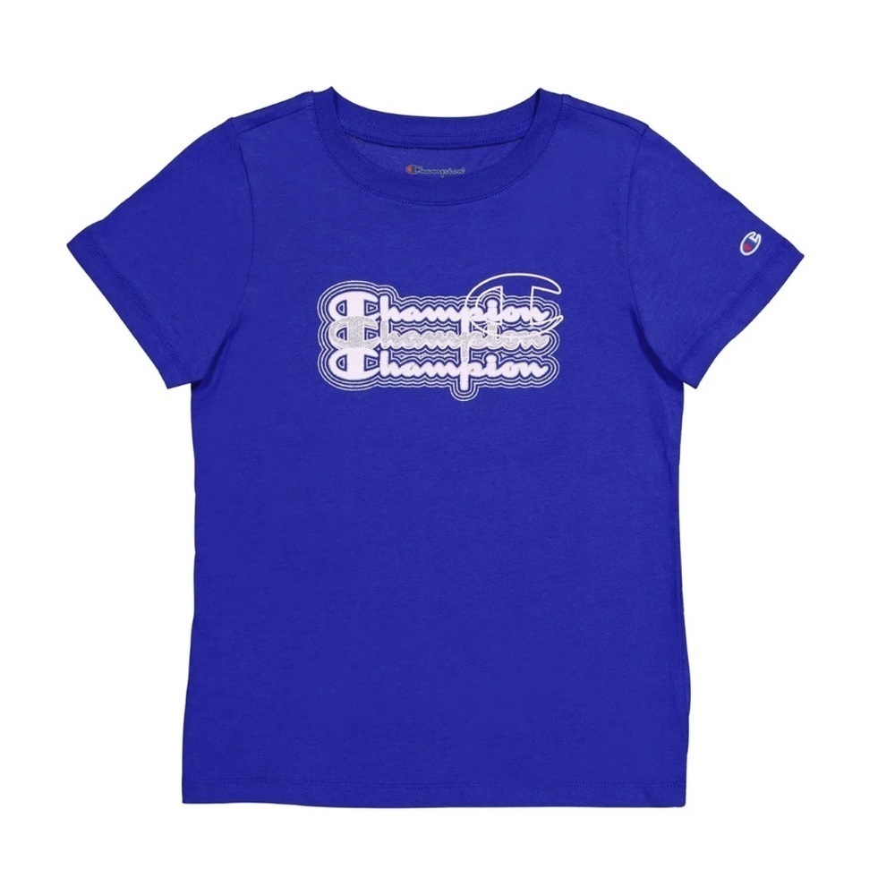 NWT Champion Crewneck T-Shirt Big Girls Tee Triple Script Logo Standard Fit Blue